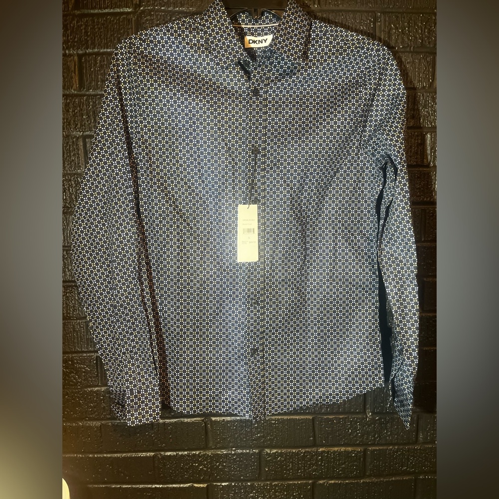 DKNY Men's Navy Geometric Button Down Shirt